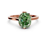 Rose gold Fancy Green Oval Cut Diamond Solitaire Ring with Flower Prong Setting and Classic Band_38