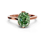 Rose gold Fancy Green Oval Cut Diamond Solitaire Ring with Flower Prong Setting and Classic Band_78