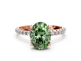 Rose gold Fancy Green Oval Cut Diamond Solitaire Ring with Four-Prong Setting and Pavé Band_3