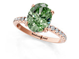Rose gold Fancy Green Oval Cut Diamond Solitaire Ring with Four-Prong Setting and Pavé Band_4