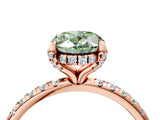 Rose gold Fancy Green Oval Cut Diamond Solitaire Ring with Four-Prong Setting and Pavé Band_7