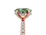 Rose gold Fancy Green Oval Cut Diamond Solitaire Ring with Four-Prong Setting and Pavé Band_8