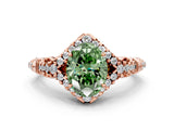 Rose gold Fancy Green Oval Cut Diamond Solitaire Ring with Hidden Halo and Pavé Band_27