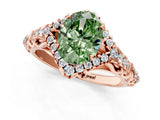 Rose gold Fancy Green Oval Cut Diamond Solitaire Ring with Hidden Halo and Pavé Band_28