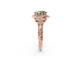 Rose gold Fancy Green Oval Cut Diamond Solitaire Ring with Hidden Halo and Pavé Band_29