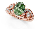 Rose gold Fancy Green Oval Cut Diamond Solitaire Ring with Milgrain Pavé Band and Four-Prong Setting_167