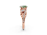 Rose gold Fancy Green Oval Cut Diamond Solitaire Ring with Milgrain Pavé Band and Four-Prong Setting_168