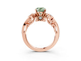 Rose gold Fancy Green Oval Cut Diamond Solitaire Ring with Milgrain Pavé Band and Four-Prong Setting_169