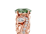 Rose gold Fancy Green Oval Cut Diamond Solitaire Ring with Milgrain Pavé Band and Four-Prong Setting_171