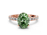 Rose gold Fancy Green Oval Cut Diamond Solitaire Ring with Pavé Band and Four-Prong Setting_61