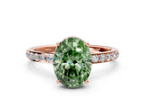 Rose gold Fancy Green Oval Cut Diamond Solitaire Ring with Pavé Band and Hidden Halo_19
