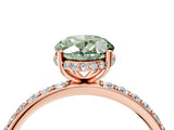 Rose gold Fancy Green Oval Cut Diamond Solitaire Ring with Pavé Band and Hidden Halo_23