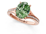 Rose gold Fancy Green Oval Cut Diamond Solitaire Ring with Pavé Band and Prong Setting_13