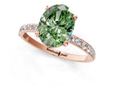 Rose gold Fancy Green Oval Cut Diamond Solitaire Ring with Pave Band and Four Prong Setting_108