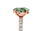 Rose gold Fancy Green Oval Cut Diamond Solitaire Ring with Pave Band and Four Prong Setting_112