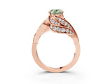 Rose gold Fancy Green Oval Cut Diamond Solitaire Ring with Prong Setting and Twisted Pavé Band_3