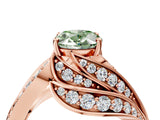 Rose gold Fancy Green Oval Cut Diamond Solitaire Ring with Prong Setting and Twisted Pavé Band_4