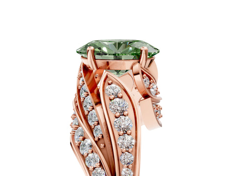 Rose gold Fancy Green Oval Cut Diamond Solitaire Ring with Prong Setting and Twisted Pavé Band_5