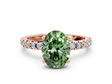 Rose gold Fancy Green Oval Cut Diamond Solitaire Ring with Round  Pavé Band and Four-Prong Setting_36