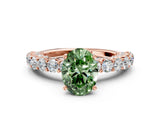 Rose gold Fancy Green Oval Cut Diamond Solitaire Ring with Shared Prong Pavé Band and Four-Prong Setting_58