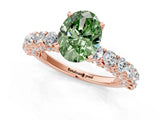 Rose gold Fancy Green Oval Cut Diamond Solitaire Ring with Shared Prong Pavé Band and Four-Prong Setting_59