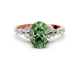 Rose gold Fancy Green Oval Cut Diamond Solitaire Ring with Side Stones and Four-Prong Setting_49