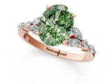 Rose gold Fancy Green Oval Cut Diamond Solitaire Ring with Side Stones and Four-Prong Setting_50