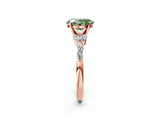 Rose gold Fancy Green Oval Cut Diamond Solitaire Ring with Side Stones and Four-Prong Setting_51