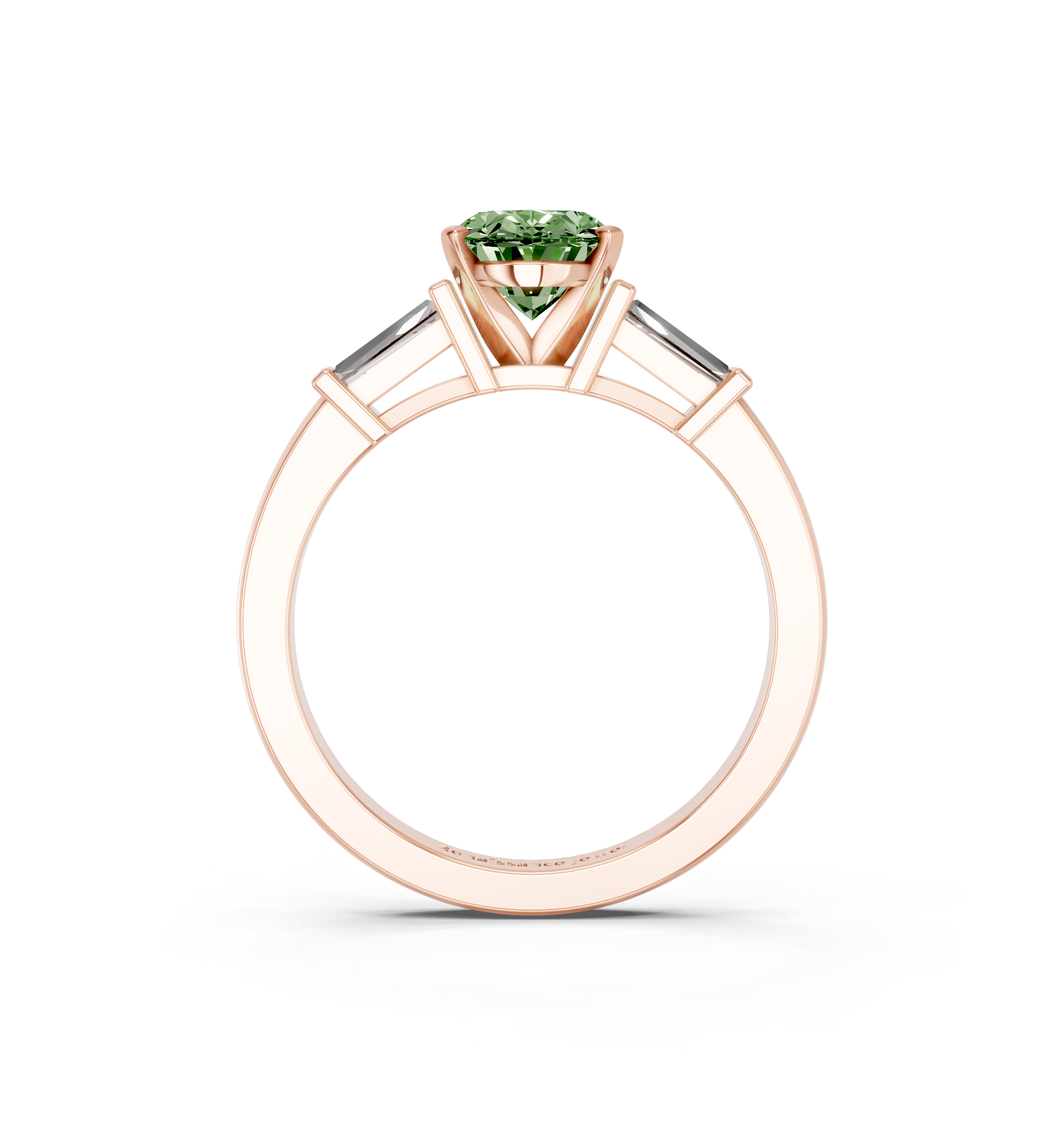 Rose gold Fancy Green Oval  Cut Diamond Solitaire Ring with Tapered Baguette Accents and Four-Prong Setting_5