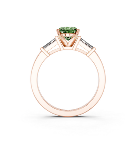 Rose gold Fancy Green Oval  Cut Diamond Solitaire Ring with Tapered Baguette Accents and Four-Prong Setting_5