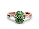 Rose gold Fancy Green Oval  Cut Diamond Solitaire Ring with Tapered Baguette Accents and Four-Prong Setting_76