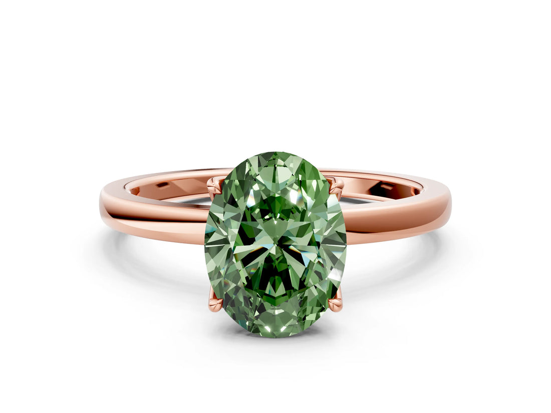 Rose gold Fancy Green Oval Cut Diamond Solitaire Ring with Thin Band and Prong Setting_24