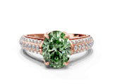 Rose gold Fancy Green Oval Cut Diamond Solitaire Ring with Three-Row Pavé Band and Four-Prong Setting_36