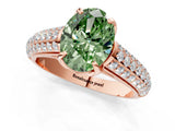 Rose gold Fancy Green Oval Cut Diamond Solitaire Ring with Three-Row Pavé Band and Four-Prong Setting_37