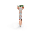 Rose gold Fancy Green Oval Cut Diamond Solitaire Ring with Three-Row Pavé Band and Four-Prong Setting_38