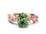 Rose gold Fancy Green Oval Cut Diamond Solitaire Ring with Twisted Band and Prong Setting_251