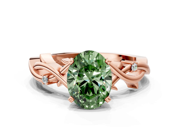 Rose Gold Oval Solitaire Engagement Ring Setting for Fancy Green Center with Vine Twist Band
