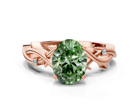 Rose gold Fancy Green Oval Cut Diamond Solitaire Ring with Twisted Band and Prong Setting_251