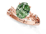 Rose gold Fancy Green Oval Cut Diamond Solitaire Ring with Twisted Band and Prong Setting_252