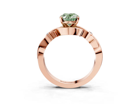 Rose gold Fancy Green Oval Cut Diamond Solitaire Ring with Twisted Band and Prong Setting_254
