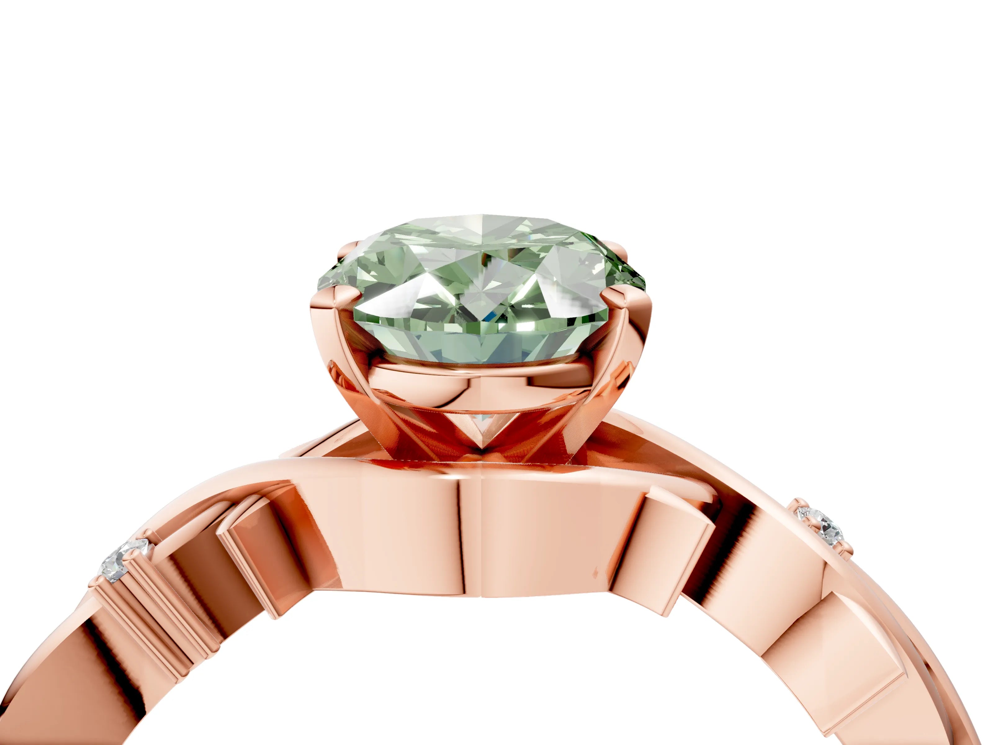 Rose gold Fancy Green Oval Cut Diamond Solitaire Ring with Twisted Band and Prong Setting_255