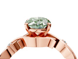 Rose gold Fancy Green Oval Cut Diamond Solitaire Ring with Twisted Band and Prong Setting_255