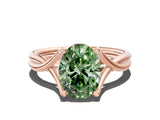 Rose gold Fancy Green Oval Cut Diamond Solitaire Twist Band Prong Setting Ring_79