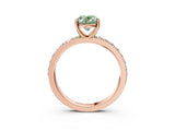 Rose gold Fancy Green Oval  Cut Diamond Solitaire with Pave Band and Four-Prong Setting 3