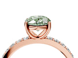 Rose gold Fancy Green Oval  Cut Diamond Solitaire with Pave Band and Four-Prong Setting 4