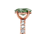 Rose gold Fancy Green Oval  Cut Diamond Solitaire with Pave Band and Four-Prong Setting 5