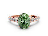 Rose gold Fancy Green Oval  Cut Diamond Solitaire with Pave Band and Four-Prong Setting_176