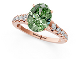 Rose gold Fancy Green Oval  Cut Diamond Solitaire with Pave Band and Four-Prong Setting_177