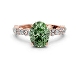 Rose gold Fancy Green Oval Cut Diamond Solitaire with Side Stones, Pave Band, Four-Prong Setting_102