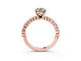 Rose gold Fancy Green Oval Cut Diamond Solitaire with Side Stones, Pave Band, Four-Prong Setting_105